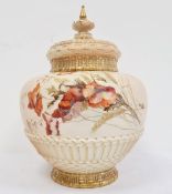 Royal Worcester blush ivory ground oviform pot pourri vase, cover and liner painted by Edward