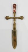 A gilt metal and agate sword shaped page marker