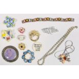 Large collection of costume jewellery to include an agate bracelet, beaded necklaces, chains,