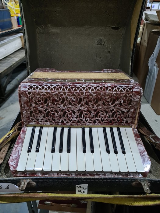 Quantity of table linen, lace, other linens, an accordion, a portable typewriter, a leather - Image 2 of 5