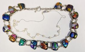 White metal necklace decorated with enamel and another (2)