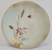 Royal Worcester cabinet plate, printed puce marks, date code for 1883, painted with birds perched on