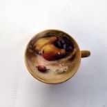 Royal Worcester miniature teacup, printed puce marks, circa 1920, painted with fruit by Ricketts,