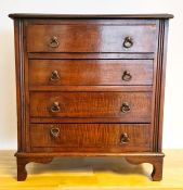 19th century mahogany miniature chest of four drawers, raised on bracket feet, 37cm x 40.5cm