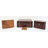 19th century mahogany, satinwood and ebony banded two-section tea caddy of rectangular form with