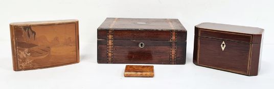 19th century mahogany, satinwood and ebony banded two-section tea caddy of rectangular form with