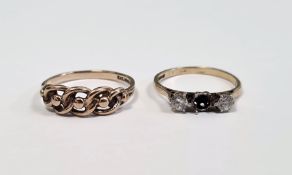 9ct gold ring with interlinked chain pattern and a 9ct gold ring set with cubic zirconia (one