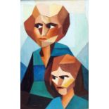 20th Century School Oil on canvas Cubist portrait of two figures, indistinctly signed lower left and