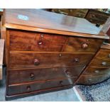 19th century mahogany chest of two short over three long drawers, the rectangular top with rounded