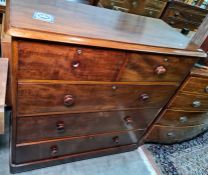 19th century mahogany chest of two short over three long drawers, the rectangular top with rounded