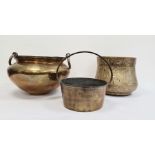 Large brass two-handled jardiniere and a preserve pan, etc