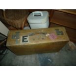 Cream vintage leather suitcase, labelled 'Peninsular and Oriental Steam Navigation Comp Baggage' and
