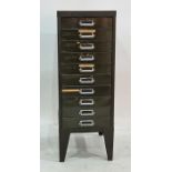 20th century filing drawer nest of 10 drawers, painted green