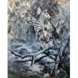 After David Shepherd Colour print Zebra amongst trees, signed in pencil to margin After Norman