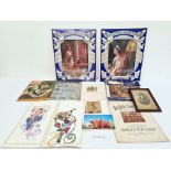 Collection of carved inlaid wooden boxes, stamps, various puzzles, journals, etc (1 box)