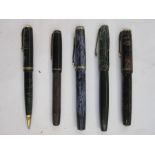 Early/mid 20th century Parker Vacumatic fountain pen in pink and black banded case, Wahl Eversharp