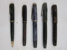 Early/mid 20th century Parker Vacumatic fountain pen in pink and black banded case, Wahl Eversharp