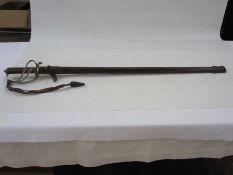 George V Royal Artillery Officers sword with engraved decoration and leather scabbardCondition