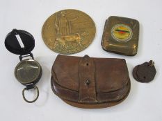 Bronze death plaque to Dennis William Diston, US Army Corps of Engineers compass, leather dog tag,