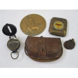 Bronze death plaque to Dennis William Diston, US Army Corps of Engineers compass, leather dog tag,