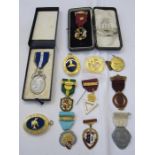 Silver Masonic hospital medal, boxed, quantity other gilt Masonic medals and two empty medal