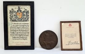 WW1 Death plaque and two George V certificates to accompany, to Walter Lavender Jones, Shropshire