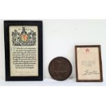 WW1 Death plaque and two George V certificates to accompany, to Walter Lavender Jones, Shropshire