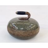 Vintage granite curling stone with wood and metal handle, 26cm diameter Condition ReportThe stone is