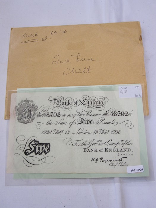 Bank of England note KO Peppiatt white £5 / London 13th February 1936, EF (possibly Operation