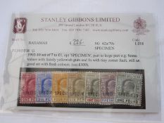 Stanley Gibbons card with Bahamas stamps King Edward VII 1902 to 10 set of seven to £1, op