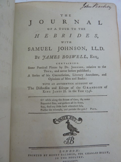 Antiquarian:- Boswell, James  "The Journal of a Tour to the Hebrides with Samuel Johnson LLD", - Image 3 of 17