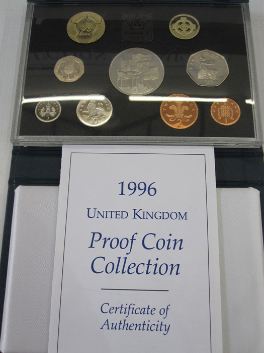 1996 UK proof coin collection, 25 years of decimal coinage, to include 1p to 50p, £1 coin for