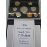 1996 UK proof coin collection, 25 years of decimal coinage, to include 1p to 50p, £1 coin for