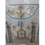 Freemason interest - Craft Apron, silk, handpainted with symbols c. 1800