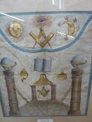 Freemason interest - Craft Apron, silk, handpainted with symbols c. 1800