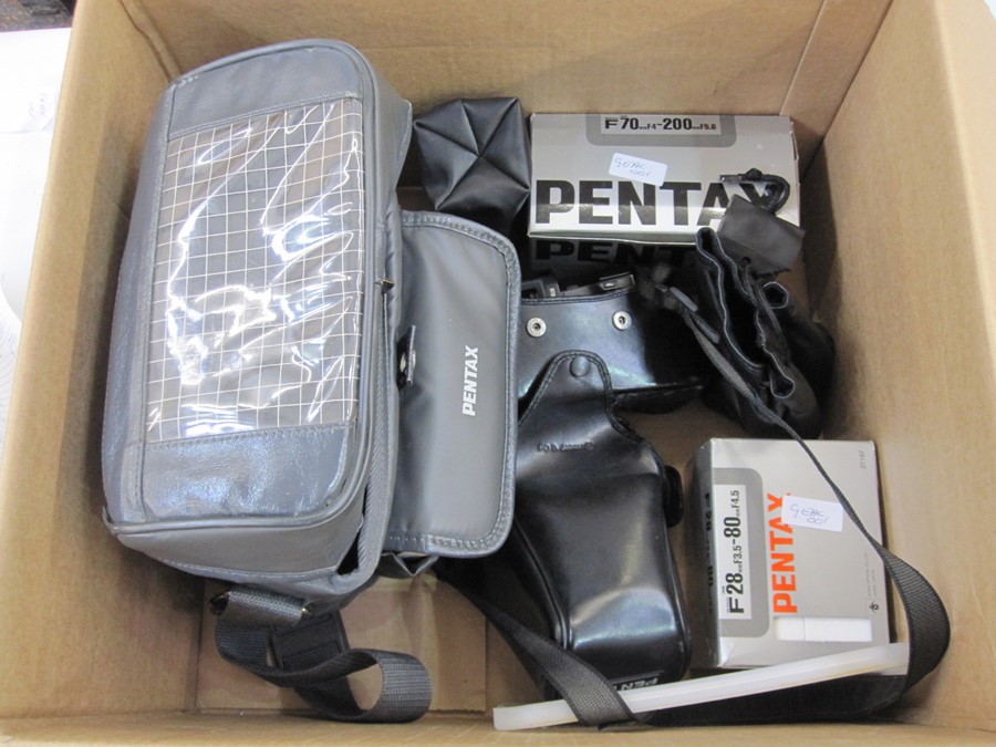 Pentax SFX camera and various Pentax lenses (some boxed)