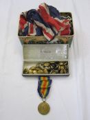 Quantity brass military buttons, Naval, length of Union Jack bunting and a 1914-19 Victory medal