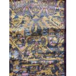 Chinese/Tibetan painted silk thangka centred by seated Buddha with surround of numerous