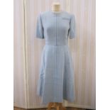1970's Hardy Amies Boutique pale blue fitted shift dress, three-quarter length sleeves, faux pocket,