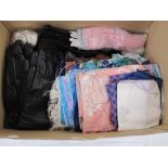 Large quantity of leather gloves, scarves, leather and fabric gloves, etc (1 box) Condition