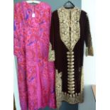 Brown velvet kaftan, heavily embroidered with gold thread, full length, silk kaftan/surcoat, printed