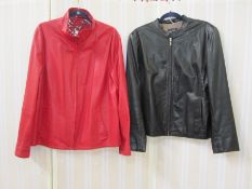 Red leather reversible blouson jacket, a black leather jacket by Kubicz, zip fastening,
