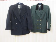 Paul Costelloe dressage blue wool three-quarter length coat, deep shawl collar, Adino Ronay double-