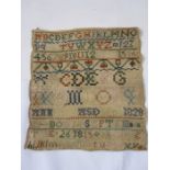 Sampler dated 1815 including alphabet, numerals, 26cm x 23cm, unframed