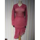 Pink knitted lurex early 1970's dress, Alexis du Fursac, Paris, sleeveless jumper in yellow and gold