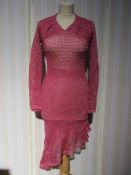 Pink knitted lurex early 1970's dress, Alexis du Fursac, Paris, sleeveless jumper in yellow and gold