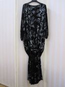 Black and silver panne velvet Patricia Leicester elasticated drop-waist dress with very full blouson