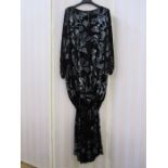 Black and silver panne velvet Patricia Leicester elasticated drop-waist dress with very full blouson