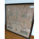 Late 19th century sampler, named Grove House,  44 x 42.5 cms, framed