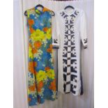 Horrockses size 16 long maxi dress in blue with yellow and orange flowers, a Peint Alamaine French